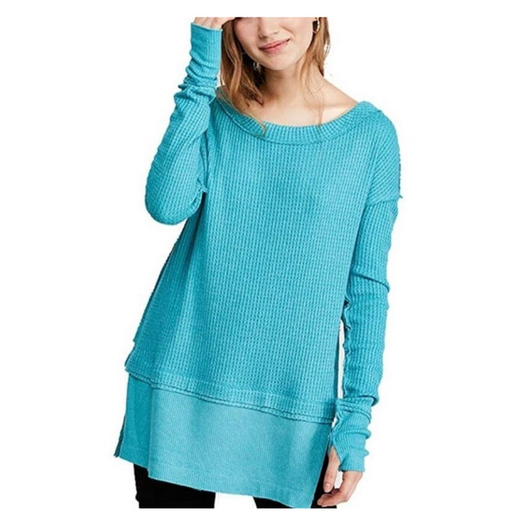 Free People We the Free North Shore Turquoise Blue Thermal Tunic Top Small - Picture 1 of 11
